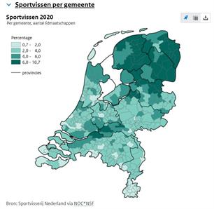 Aantal sportvissers per gemeente