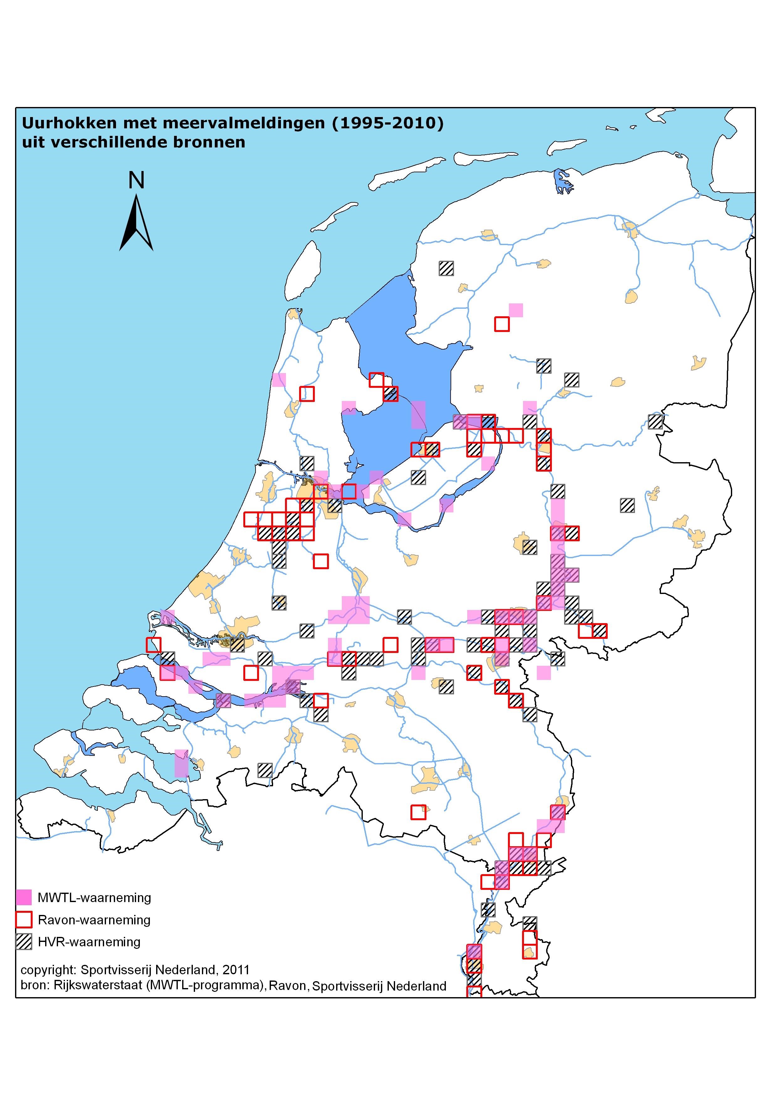 Uurhokken met meervalmeldingen, meervalmeldpunt 2011